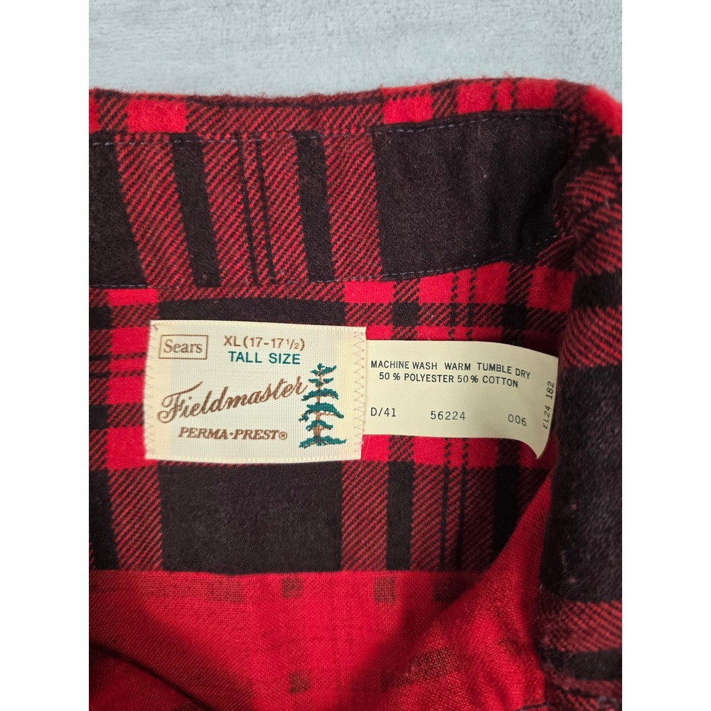 Vintage Sears Fieldmaster Flannel Shirt Mens XL Tall Buffalo Plaid Perma-Prest - Picture 2 of 7